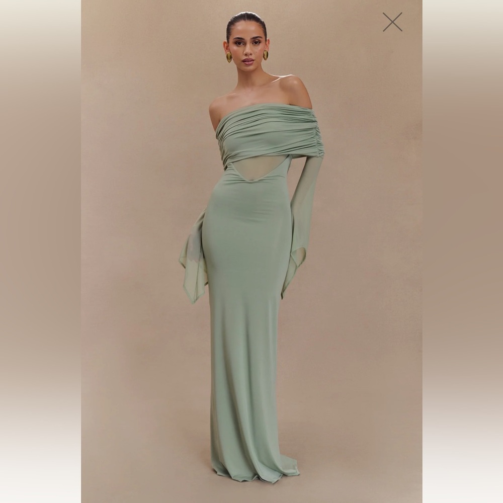 Meshki Kaitlin One Shoulder Slinky And Mesh Maxi Dress - Basil